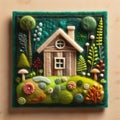 Felt art patchwork, Eco house. Green and environmentally friendly housing concept Royalty Free Stock Photo