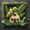 Felt art patchwork, Eco house. Green and environmentally friendly housing concept Royalty Free Stock Photo