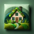 Felt art patchwork, Eco house. Green and environmentally friendly housing concept Royalty Free Stock Photo