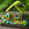 Felt art patchwork, Eco house. Green and environmentally friendly housing concept Royalty Free Stock Photo