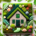 Felt art patchwork, Eco house. Green and environmentally friendly housing concept Royalty Free Stock Photo