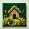 Felt art patchwork, Eco house. Green and environmentally friendly housing concept Royalty Free Stock Photo