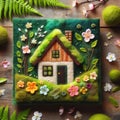 Felt art patchwork, Eco house. Green and environmentally friendly housing concept Royalty Free Stock Photo