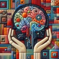 felt art patchwork, A powerful artificial intelligence technology in the world and AI brains working for humans daily work faster