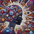 felt art patchwork, A powerful artificial intelligence technology in the world and AI brains working for humans daily work faster