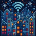 Felt art patchwork, Wi-Fi smart city or network, Building automation with computer board illustration