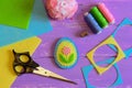 Felt Easter egg decoration with flower. Simple Easter crafts for children. Sewing crafts idea. Materials and tools