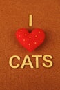 Felt heart with the words i Love Cats