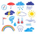 Felt pen weather icons set Royalty Free Stock Photo