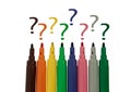 Felt pens and question marks - isolated