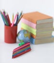 Felt pens and school supplies on white background .photo with co Royalty Free Stock Photo