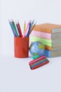 Felt pens and school supplies on white background .photo with copy space Royalty Free Stock Photo