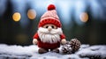 Felt Santa Claus on a winter background. Generative AI
