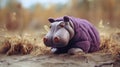 Felt Stop-motion Hippopotamus In Tundra Setting