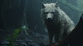 Mysterious White Wolf In Rain A Cinematic Rendering