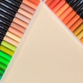 Felt-tip pens for drawing on a beige background. Banner with space for text for stationery store, stationer's Royalty Free Stock Photo