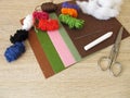 Felt, yarn and fiberfill for crafting Royalty Free Stock Photo