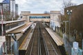 Aerial view of Feltham railway station.