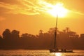 Felucca boat sailing on the Nile river at sunset, Luxor Royalty Free Stock Photo