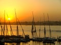 Felucca boats at the harbor at sunset, Luxor