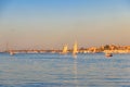 Felucca boats sailing on the Nile river in Luxor, Egypt