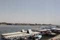 Felucca boats, traditional wooden sailing boats at the Nile River, Coast of Luxor, Egypt.