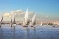 Felucca and motor boats on Nile river, Egypt