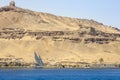 Felucca river boat on the Nile, with the Sahara behind in Aswa Royalty Free Stock Photo