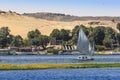 Felucca river boat on the Nile, with the Sahara behind in Aswa Royalty Free Stock Photo