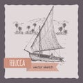 Felucca sail boat vector sketch.