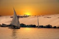 Felucca and motor boats on Nile river, Egypt Royalty Free Stock Photo
