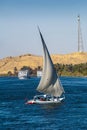 Feluccas on the River Nile near to Aswan in Egypt.
