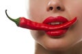 Femail mouth with red hot chilli pepper Royalty Free Stock Photo