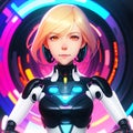 Femal Ai assistant Robot, Futuristic Robot, Cyberpunk city