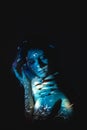 female abuse creative portrait woman in blue light