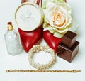 Female accessories with red shoe isolated on white Royalty Free Stock Photo