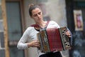 Female accordeon player. Royalty Free Stock Photo
