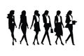 Female accountant and office employee silhouette set vector. Businesswomen silhouette bundle standing in different positions.