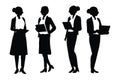 Female accountants with anonymous faces on a white background. Female businessman silhouette set vector standing with tablets.