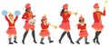 Female adults and children orchestra march vector illustration