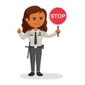 Female african scurity officer with stop sign Royalty Free Stock Photo