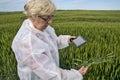 Female agronomist controls wheat