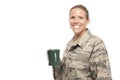 Female airman with coffee cup