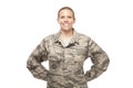 Female airman posing against white background