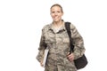 Female airman with shoulder bag and books Royalty Free Stock Photo