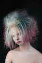 Female albino with dyed hair, professional hair coloring Royalty Free Stock Photo