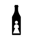 Female alcoholism sign. Girl and alcohol bottle icon. Concept illustration of logo woman and wine. Incurable disease for women Royalty Free Stock Photo