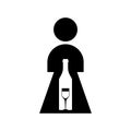 Female alcoholism sign. Girl and alcohol bottle icon. Concept illustration of logo woman and wine. Incurable disease for women