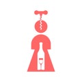 Female alcoholism sign. Girl and alcohol bottle icon. Concept illustration of logo woman and wine. Incurable disease for women