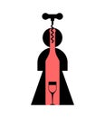 Female alcoholism sign. Girl and alcohol bottle icon. Concept illustration of logo woman and wine. Incurable disease for women